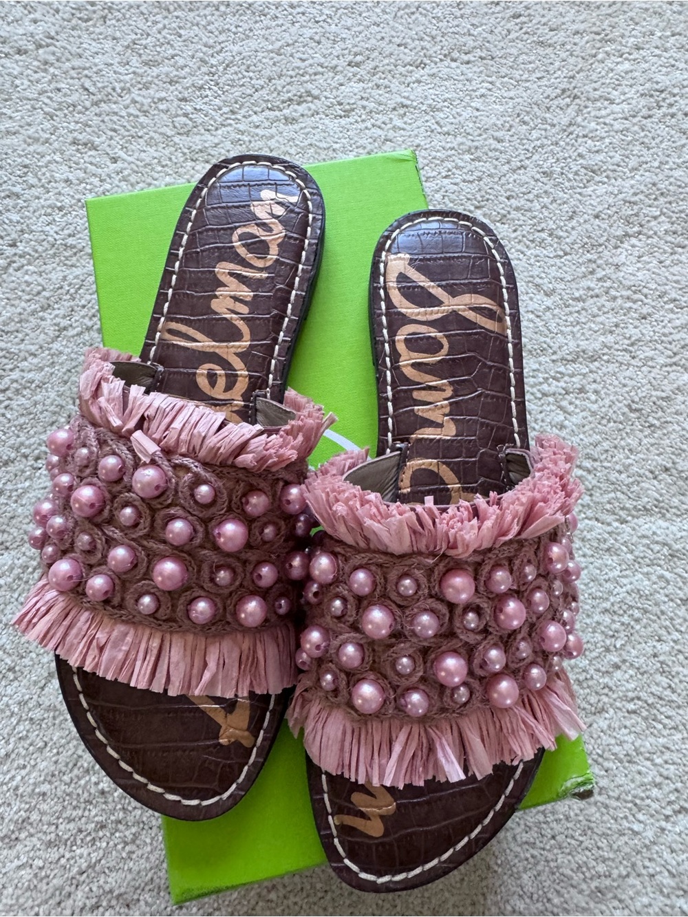 Sam Edelman Pink Beaded Fringe Slide Sandals